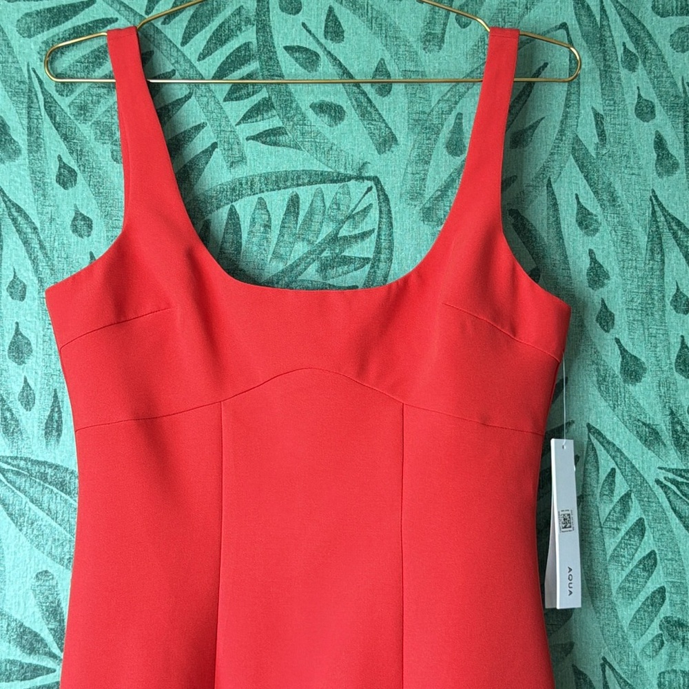 AQUA Red Square-Neck Midi Dress NWT’s sz S - Picture 4 of 11